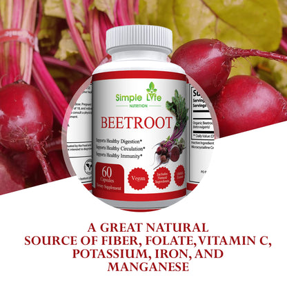 Simple Life Nutrition Organic Beet Root Powder Capsules - Nitric Oxide Booster for Men