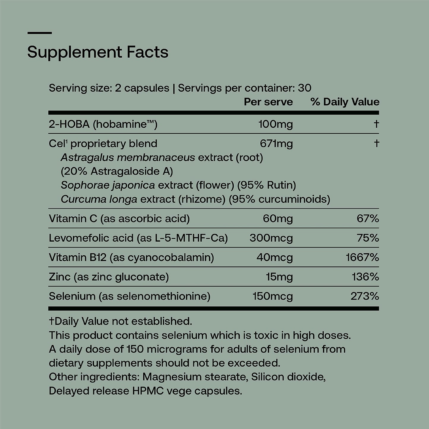 SRW Laboratories Cel¹ Stability | Stem Cell Supplement with 2-HOBA - Supports Stress Defence, DNA Structure & Youthful Cell Function | 60 Capsules