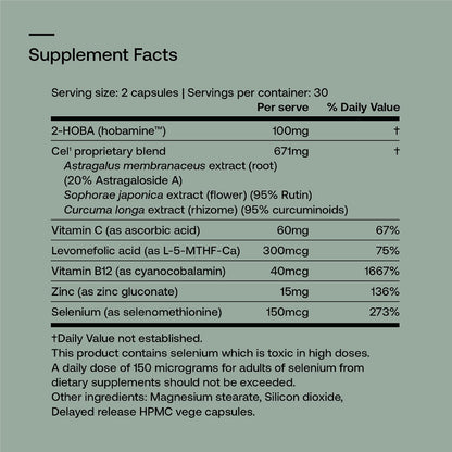 SRW Laboratories Cel¹ Stability | Stem Cell Supplement with 2-HOBA - Supports Stress Defence, DNA Structure & Youthful Cell Function | 60 Capsules