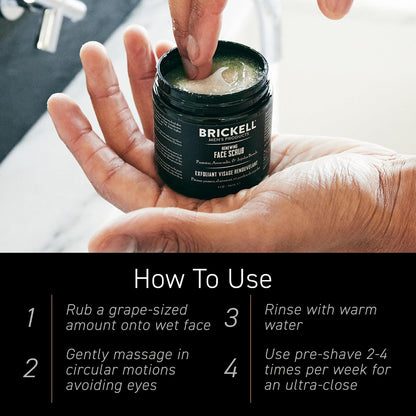 Brickell Men's Renewing Face Scrub for Men, Deep Exfoliating Facial Scrub Formulated with Pumice, Caffeine and Jojoba Beads, 4 Ounce, Scented