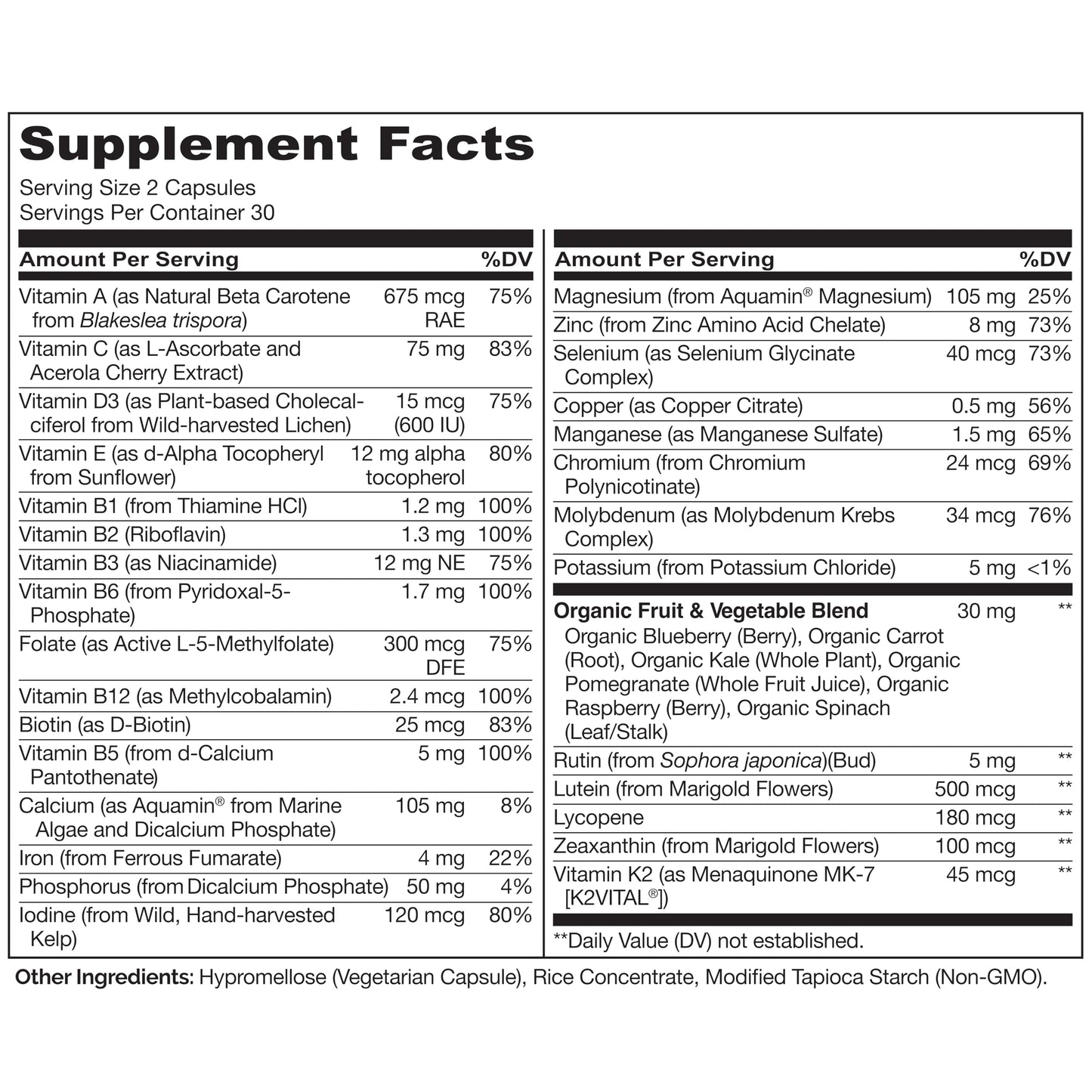 NATURELO Multivitamins for Teenage Girls/Boys, 60 Capsules, Whole Food Multivitamin with Minerals, Non-GMO, Vegetarian