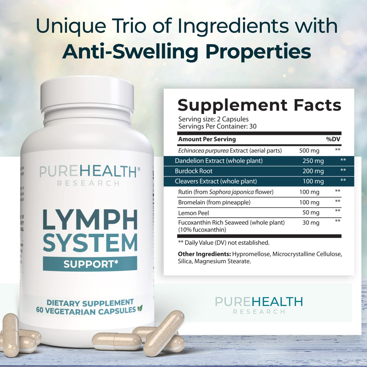 PUREHEALTH RESEARCH Lymph System Support Supplement - Lymphatic Drainage Supplement