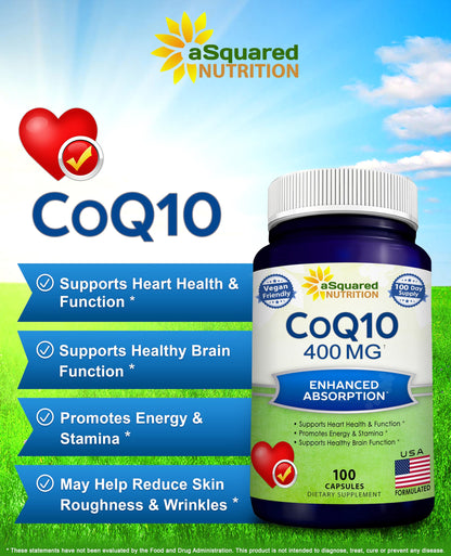 CoQ10 400mg - 200 Capsules - Co Q 10 Supplement - Coenzyme Q10 Pills - CQ10 | Max Strength CoQ 10 - High Absorption Ubiquinone Powder - CO Q-10 Enzyme Vitamin Alternative to Softgels & Gummies