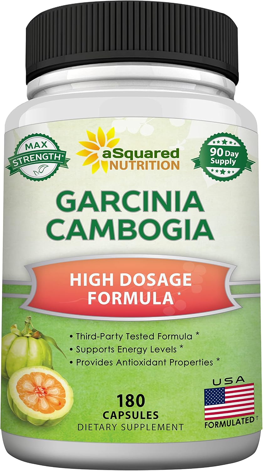 aSquared Nutrition Garcinia Cambogia - 1600mg/Serving - 180 Capsules | Standardized HCA Supplement - Natural Pure Extract Pills Alternative to Gummies, Drops, Tea & Powder