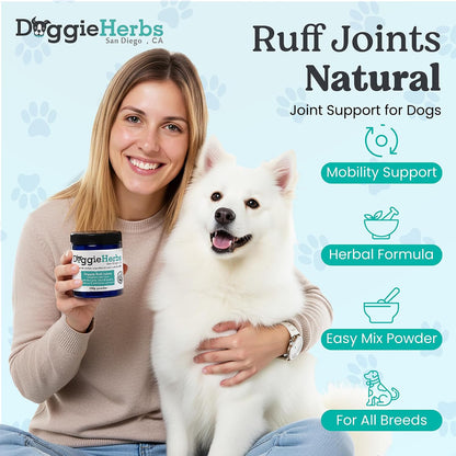 Doggie Herbs Ruff Joints Powder- Advanced Hip & Joint Support for Dogs- Glucosamine, Devil's Claw & Meadowsweet- Mobility & Stiffness Supplement- Pure Active Formula, No Fillers- TCM Doctor Formulated