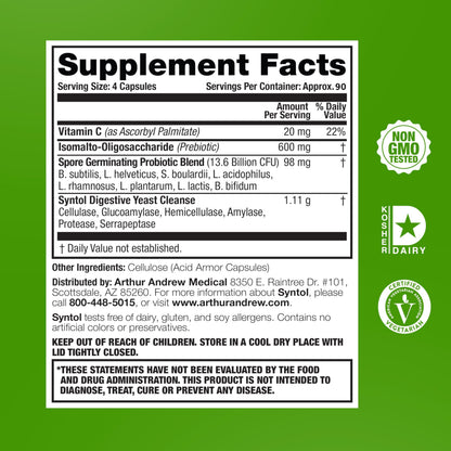Arthur Andrew Medical Syntol AMD Probiotic Multi-Enzyme, 90 Count | Probiotics, Prebiotics & Candida Yeast-Cleansing Enzymes For Everyday Digestive Wellness & Long-Term Support