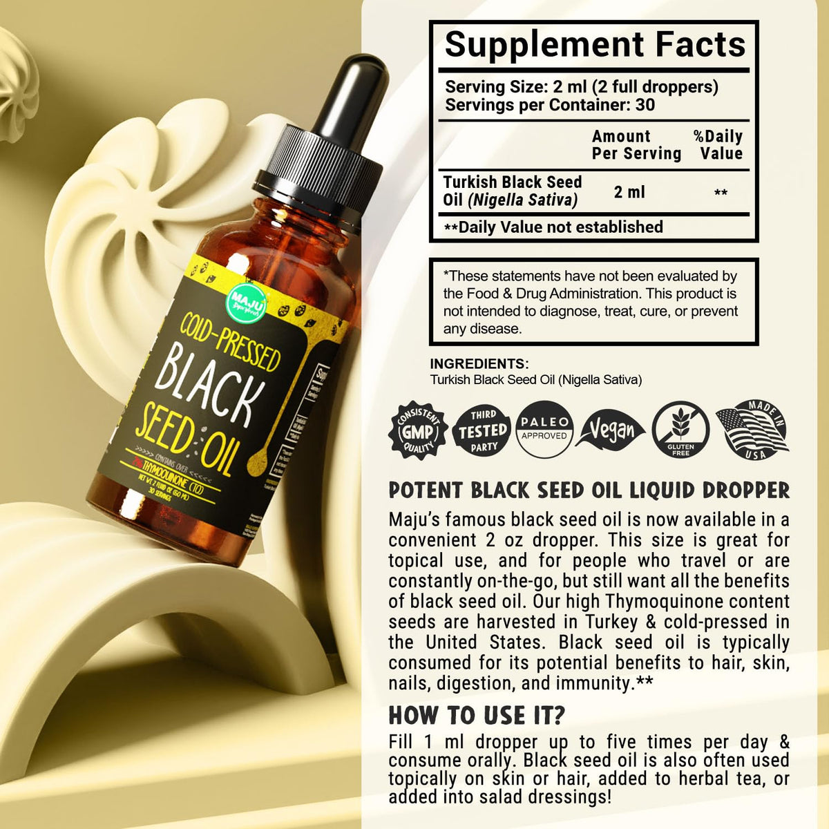 MAJU Black Seed Oil - 3 Times TQ, Cold-Pressed, Travel Size, 100% Turkish Black Cumin