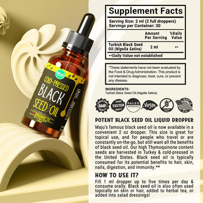 MAJU Black Seed Oil - 3 Times TQ, Cold-Pressed, Travel Size, 100% Turkish Black Cumin