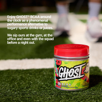GHOST BCAA Powder Amino Acids Supplement, Sour Strips - 30 Servings - Sugar-Free Intra, Post & Pre Workout Amino Powder & Recovery Drink, 7G BCAA