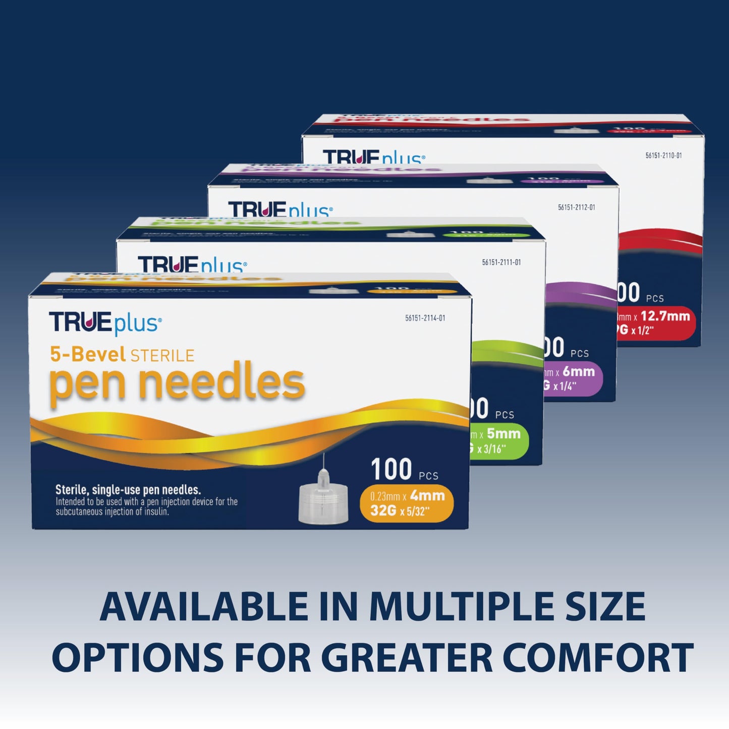 TRUEplus 5-Bevel Sterile Pen Needles, 32G x 4mm (5/32 Inch), 50 Count | For Use with Pen Injection Device, Single-Use Needles, Compatible Thread with Major Pen Devices, Silicone Coated