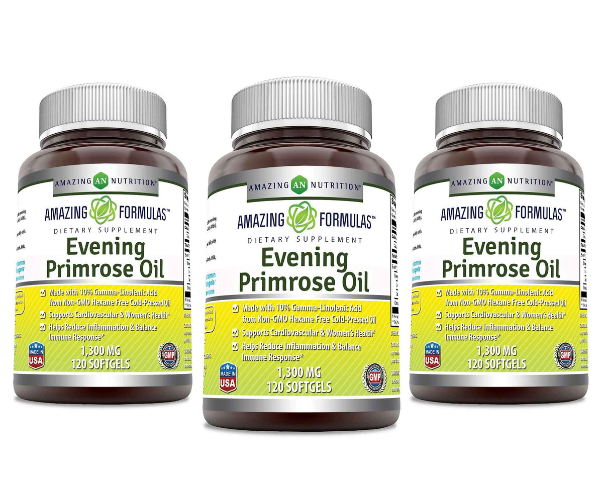 Amazing Formulas Evening Primrose Oil 1300mg, 10% GLA, Softgels Supplement | Hexane Free Cold Pressed Oil | Non-GMO | Gluten Free (250 Count)
