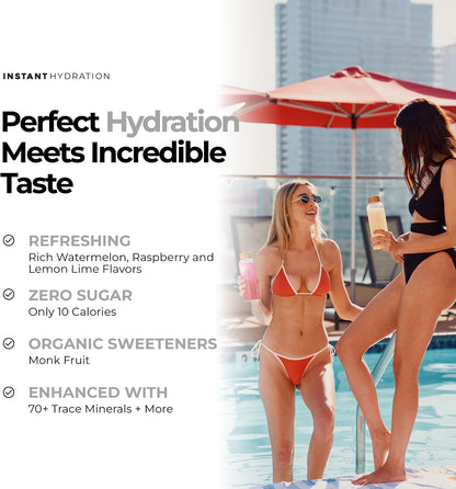 Instant Hydration Sugar Free Electrolytes Powder Packets Variety Pack - Watermelon, Raspberry, Lemon Lime Drink Mix & Travel Essentials with Magnesium and Potassium - Post Workout Recovery - 20 Sticks