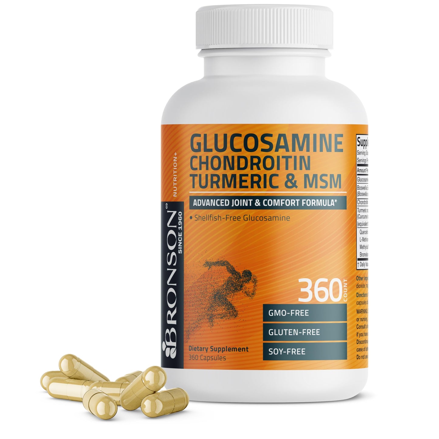 Bronson Glucosamine Chondroitin Turmeric & MSM Joint Support, 60 Capsules | Standardized Boswellia, Shellfish-Free Glucosamine, Mobility & Comfort Support, Non-GMO, Gluten-Free & Soy-Free