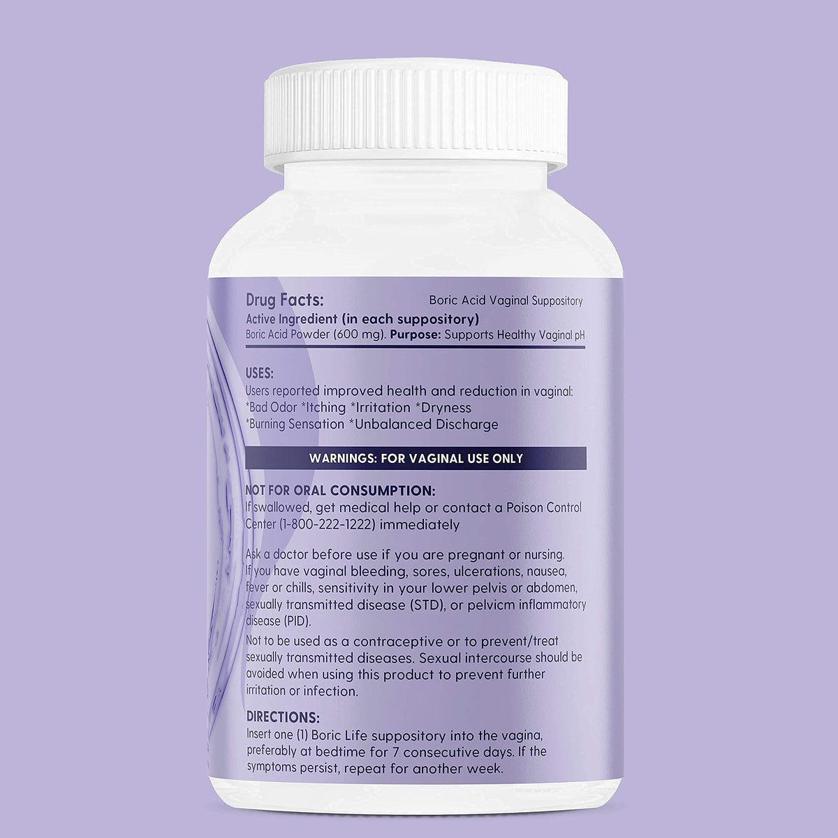 Peachlife Boric Acid Suppositories in Vegetable Capsules - USA Made - Vaginal pH