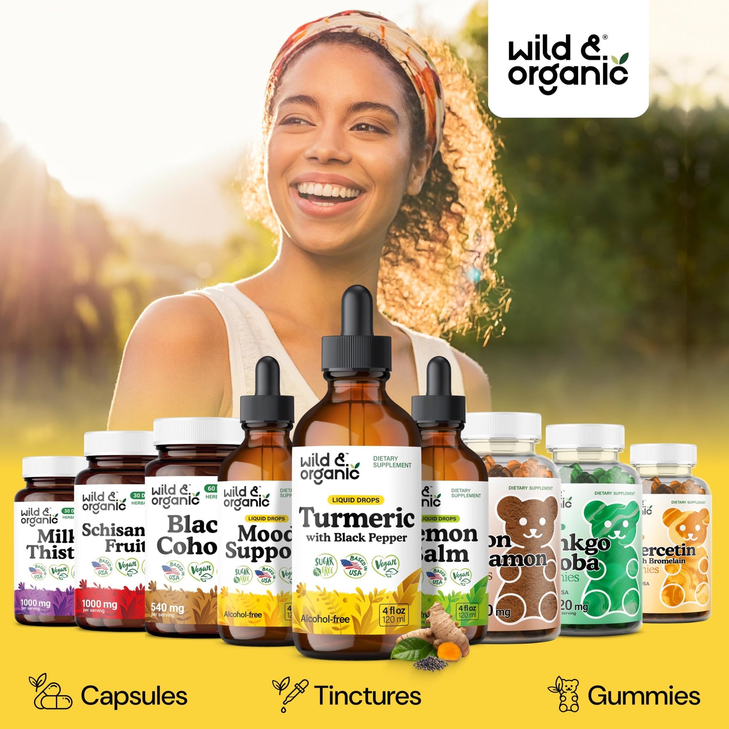 Wild & Organic Turmeric Supplement Liquid Drops - Movement & Immune Support - Liquid Turmeric with Black Pepper Extract - Add to Tea Tincture - Curcumin Supplements - Sugar & Alcohol-Free - 4 fl oz