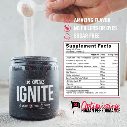 Xwerks Ignite Pre Workout Powder for Men and Women, Natural Preworkout Energy Drink Powder, Gluten Free Keto Formula for Endurance Stamina and Workout Focus, 150 mg Caffeine, 30 Servings, Orange