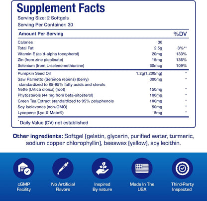 Prostana Prostate Health Supplement for Men - Clinical Formula Herbal Complex with Beta Sitosterol Saw Palmetto and Pumpkin Seed Oil for Prostate Support - Non-GMO & Made in The USA - 1 Month Supply
