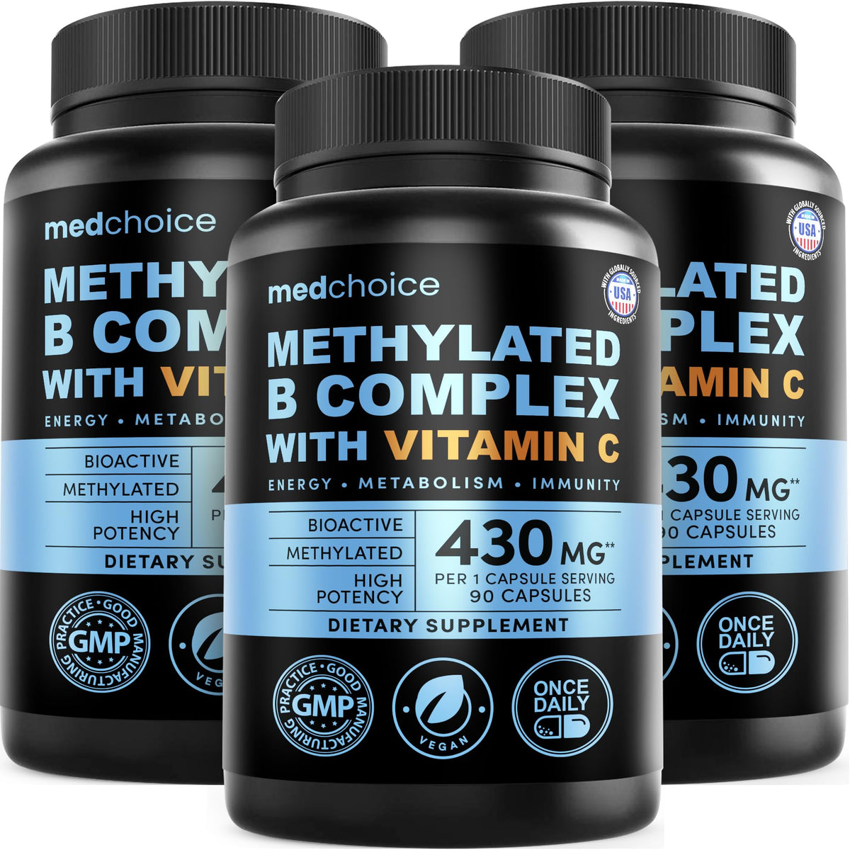 MEDCHOICE 9-in-1 Methylated Vitamin B Complex for Women & Men, 90ct