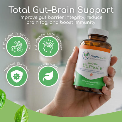 Double Butyrate Gut Health Supplement | Probiotic & Postbiotic Digestive Supplements for Gut Support | Enhances Immune, Brain, & Nervous System Function | Odor-Free Formula | 120 caps