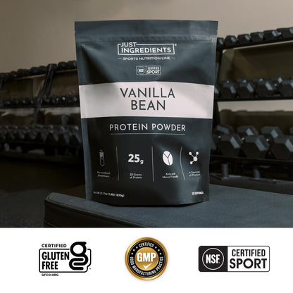 JUST INGREDIENTS Vanilla Bean Protein Powder – 20-Serving Blend with 100% Grass-Fed Whey & Organic Plant Proteins – Real Vanilla Bean & Cinnamon – Supports Muscle Recovery, Energy*