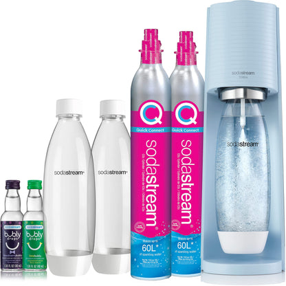 SodaStream Terra Sparkling Water Maker Bundle (Misty Blue), with CO2, DWS Bottles
