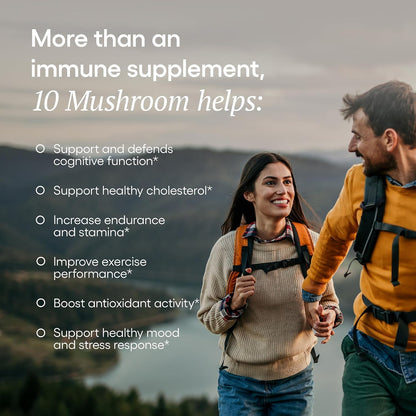 EcoNugenics Ten Mushroom Supplement: Daily Immune Support, 120 Capsules – Lion’s Mane, Reishi, Cordyceps, Turkey Tail – Energy, Gut Health, Liver, Kidney, Cholesterol & Nootropic Brain Support