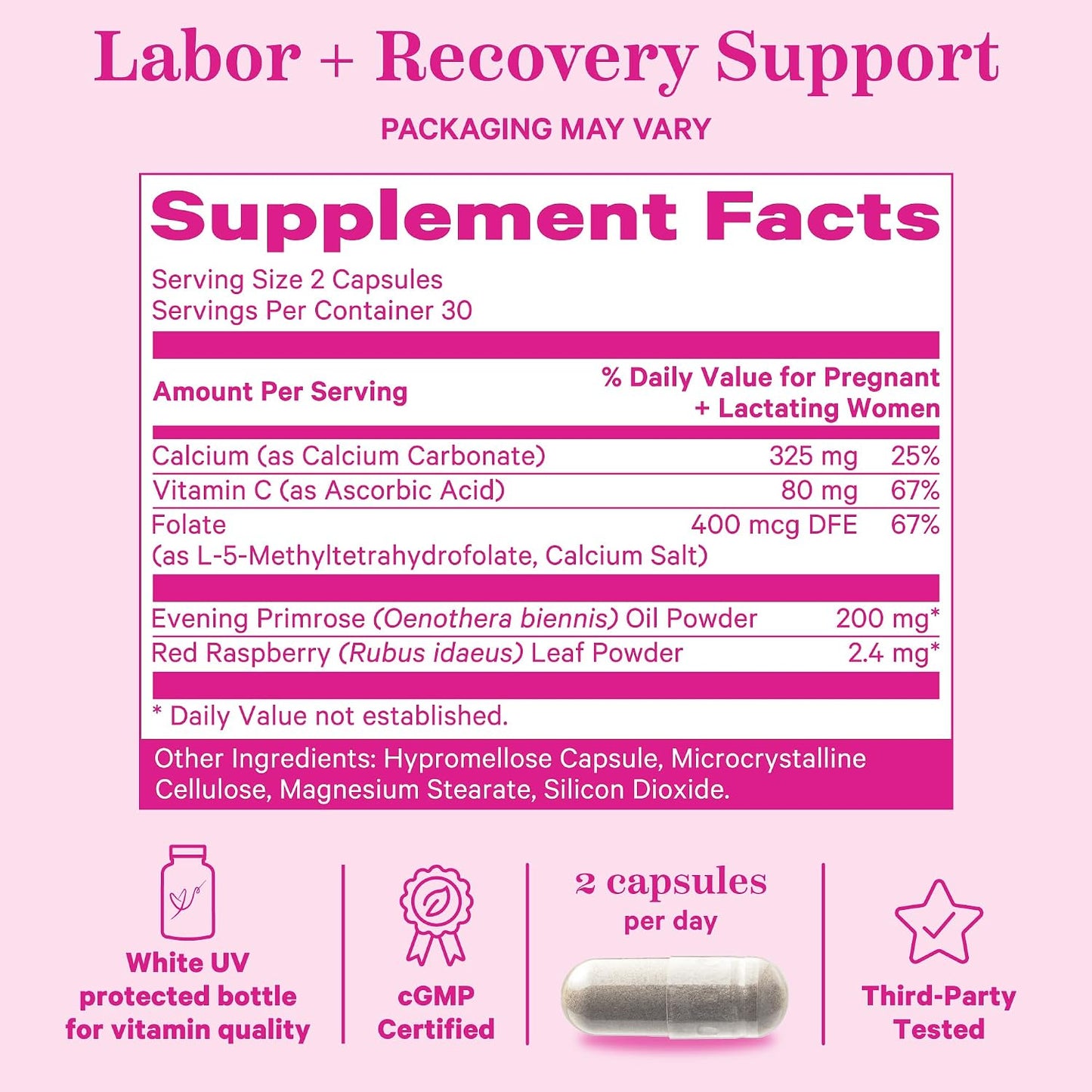 Pink Stork Labor Prep Supplement – Evening Primrose Oil & Red Raspberry Leaf for Third Trimester, Gentle Labor & Postpartum Support, Pregnancy & Breastfeeding Safe, 60 Vegan Capsules