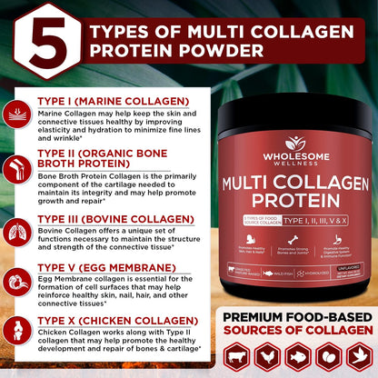 Wholesome Wellness Digestive Enzymes 1000MG Plus Prebiotics & Probiotics Supplement + Multi Collagen Protein Powder Hydrolyzed (Type I II III V X) Bundle