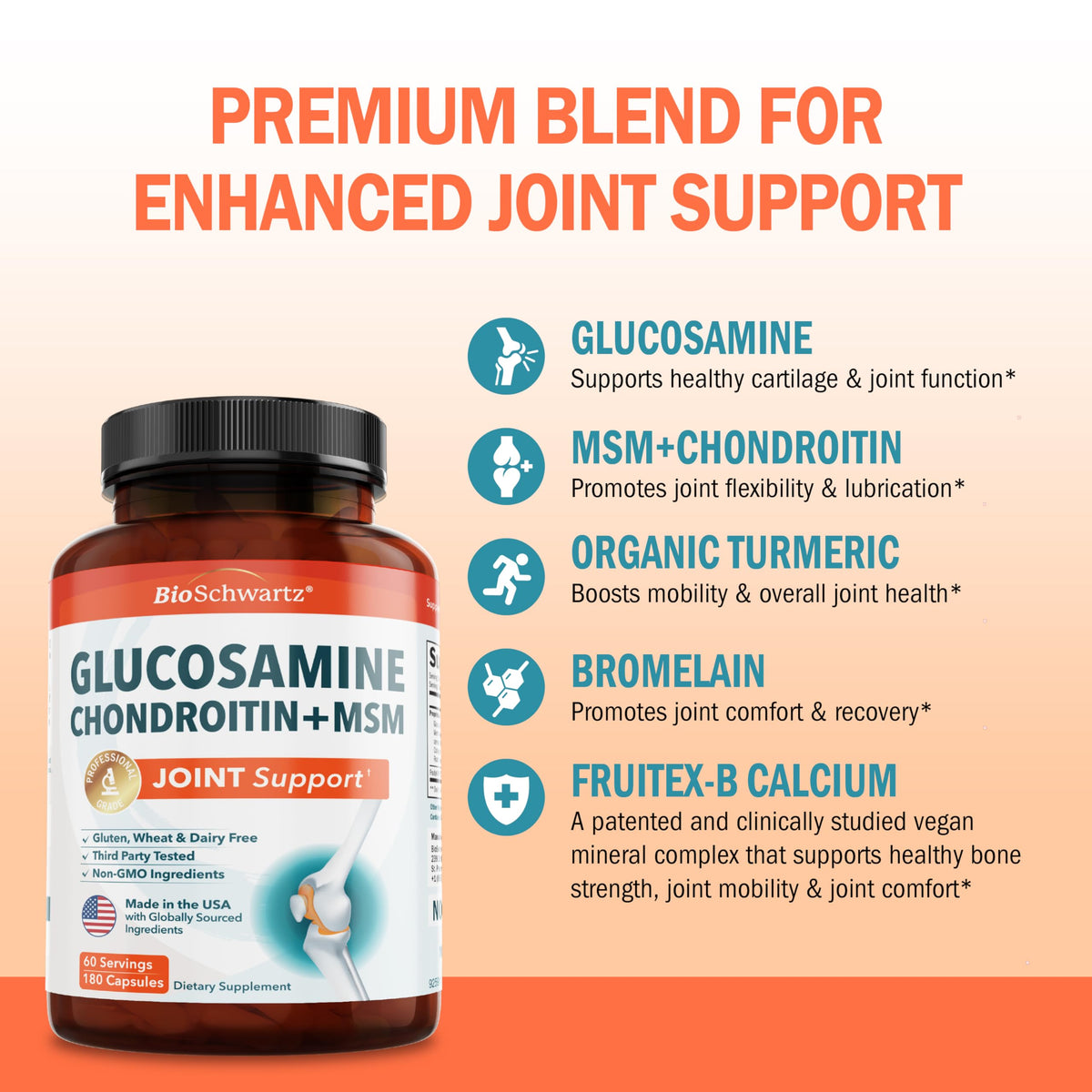 Glucosamine Chondroitin MSM Joint Support Supplement, 90 Capsules