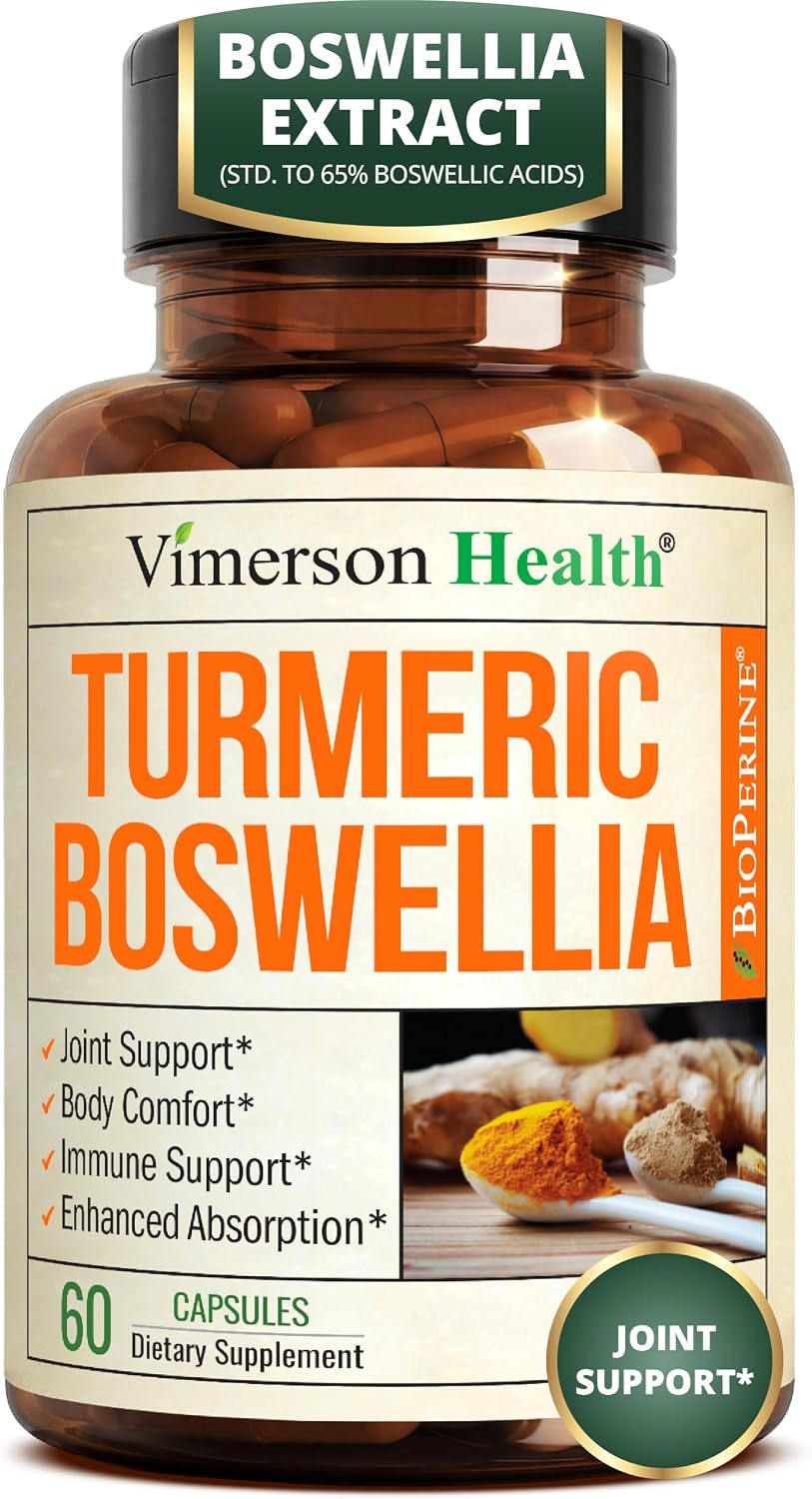 Turmeric Boswellia Supplement w/Ginger – Gut Friendly Joint Supplement 60Ct