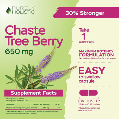 Chasteberry Vitex Supplement 650mg, Hormone Balance for Women, 120 Capsules | Agnus-Castus Chaste Tree Berry Capsules, Supports Hormone Balance & Menstrual Cycle for Women, Once-Daily, 4 Month Supply