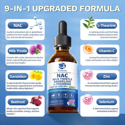 Lukaree Liposomal Liquid NAC 600mg Supplement for Liver Detox & Antioxidant | N-Acetyl-L-Cysteine Liquid Drops w/Milk Thistle & Selenium for Detox Support & Immune Support* - Ultra-Concentrated -2oz
