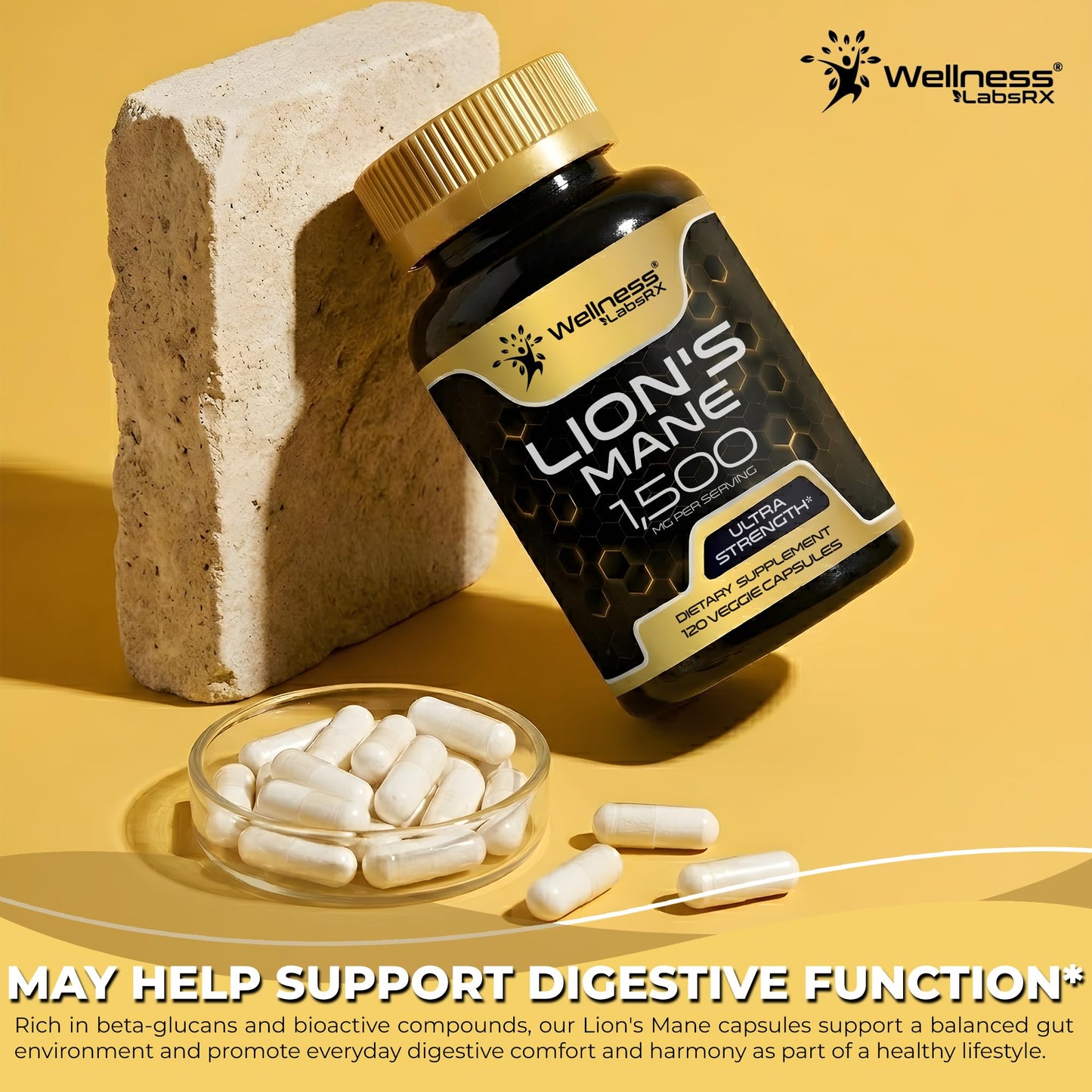 Lions Mane Supplement Capsules - 120 Count - Mushroom Supplement, Brain Supplements for Memory and Focus, Lion's Mane Mushroom Capsules Organic - Cognitive and Immune Support, Focus Supplement