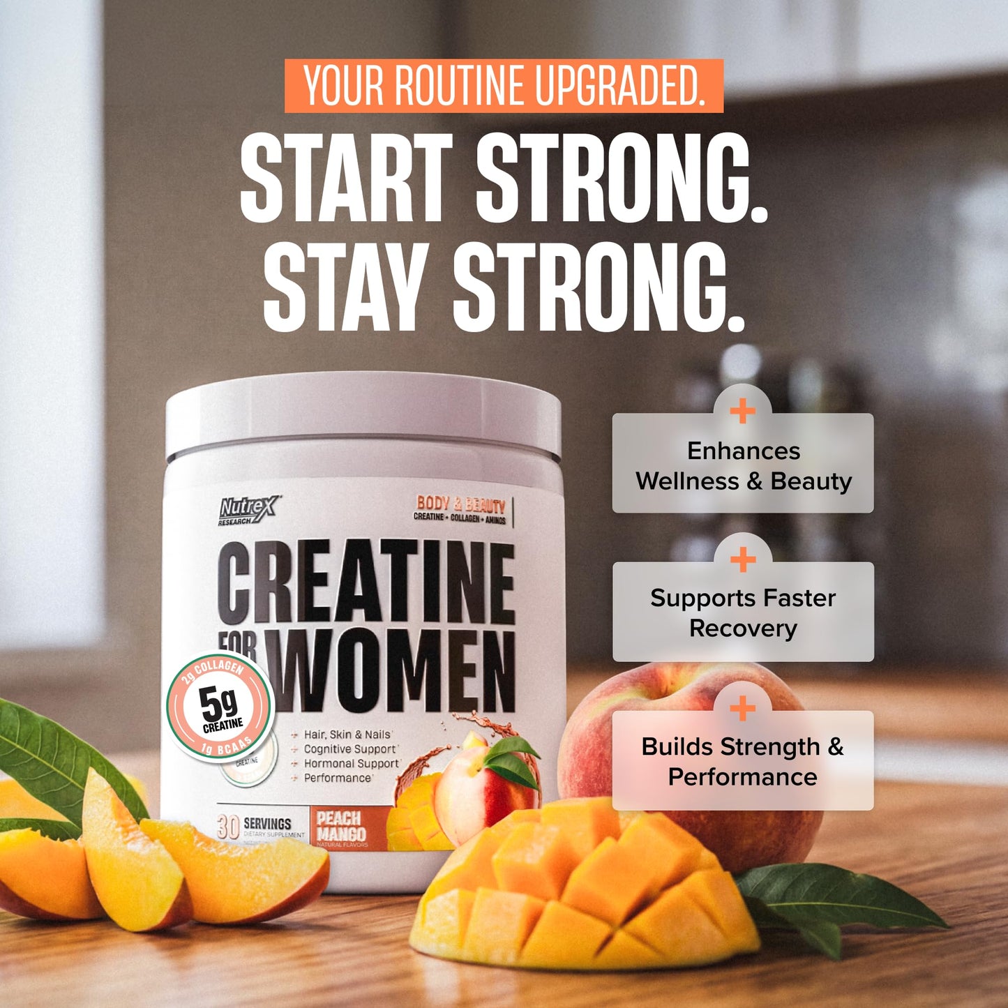 Nutrex Research Creatine for Women Booty & Beauty – Peach Mango | 5g Creatine, 2g Collagen, BCAAs & Hyaluronic Acid for Glutes, Strength & Skin | Gluten Free, 30 Servings
