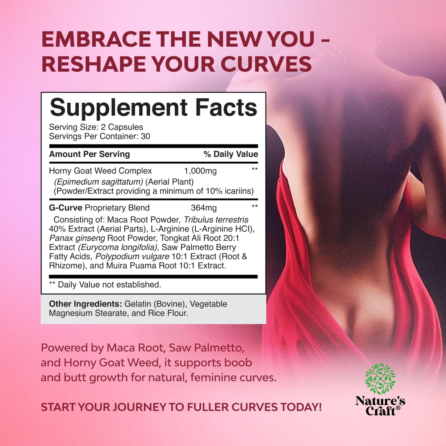 G-Curve Butt and Breast Growth Capsules - Horny Goat Weed Muira Puama & Maca Root for Butt Growth Support - Advanced Herbal Formula - Supports Bigger Butt & Bigger Breast - Easy to Swallow - 60 Count
