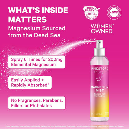 Pink Stork Magnesium Spray Mist, Unscented, 4 oz | For Calm, Stress, and Sleep, Seasickness Support, Pregnancy Must Haves, 200 mg per 6 Sprays