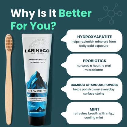 Larineco Nano Hydroxyapatite Toothpaste – Sulfate Free Remineralizing Toothpaste – Enamel Care, Gentle Whitening, Sensitive Teeth – 4oz