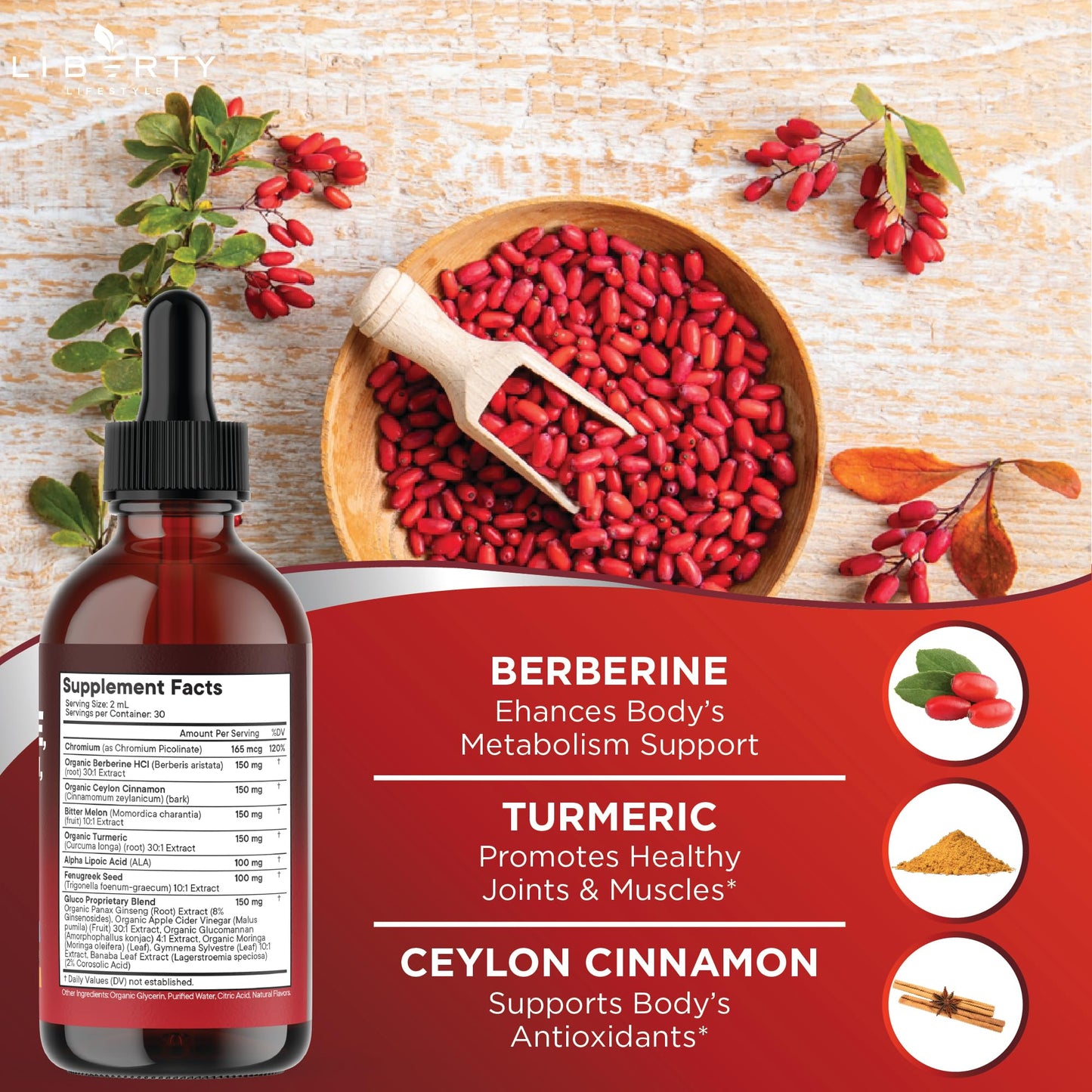 Berberine with Ceylon Cinnamon Supplement Liquid Drops + Bitter Melon Extract, Glucomannan, Gymnema, Chromium, Turmeric, Panax Ginseng, Moringa- 4 OZ