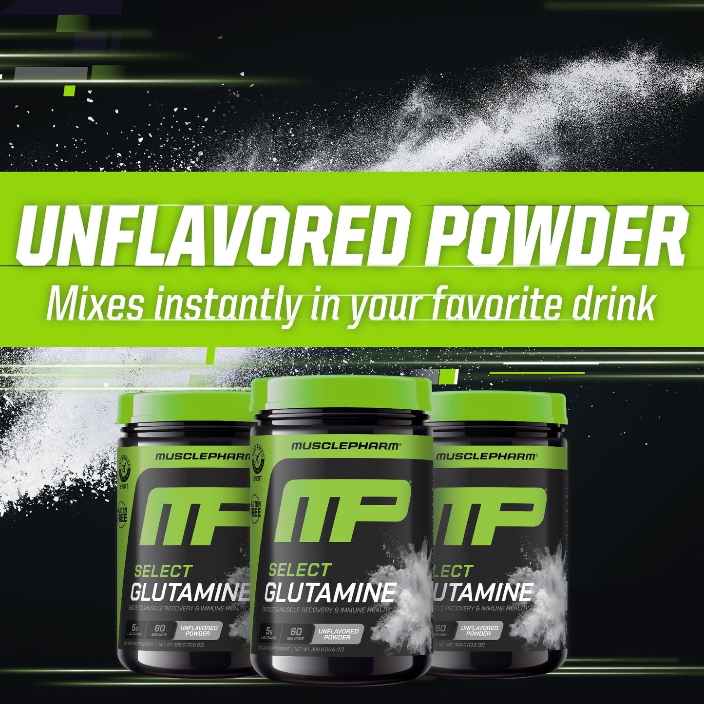 MusclePharm Glutamine, Pure L-Glutamine Powder Supplement for Post Workout Muscle Recovery, Energy & Gut Health, 5g L Glutamine Powder per Serving, Gluten-Free, Unflavored, 60 Servings