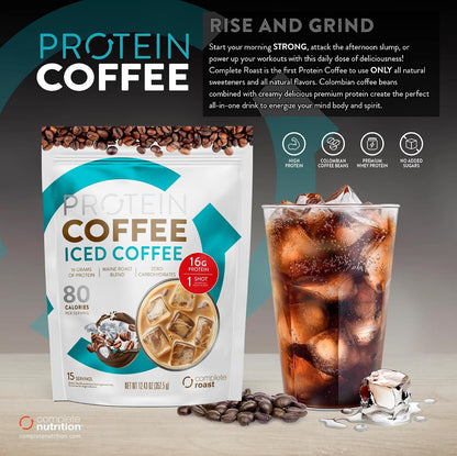 Complete Roast Iced Protein Coffee - 16g Protein, 0 Carbs, Non GMO Whey- 30 serv.