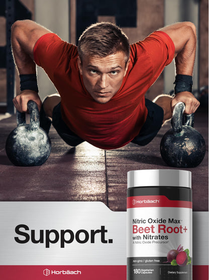 Horbäach Nitric Oxide Beet Root Capsules | 180 Count | with Nitrates and Precursor | for Men and Women | Vegetarian, Non-GMO, Gluten Free Supplement
