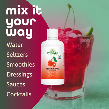 Dynamic Health Organic Tart Cherry Juice, Unsweetened 100% Juice Concentrate, Antioxidants Supplement, No Sweeteners or Additives, Vegan, Gluten Free, BPA Free (32oz)