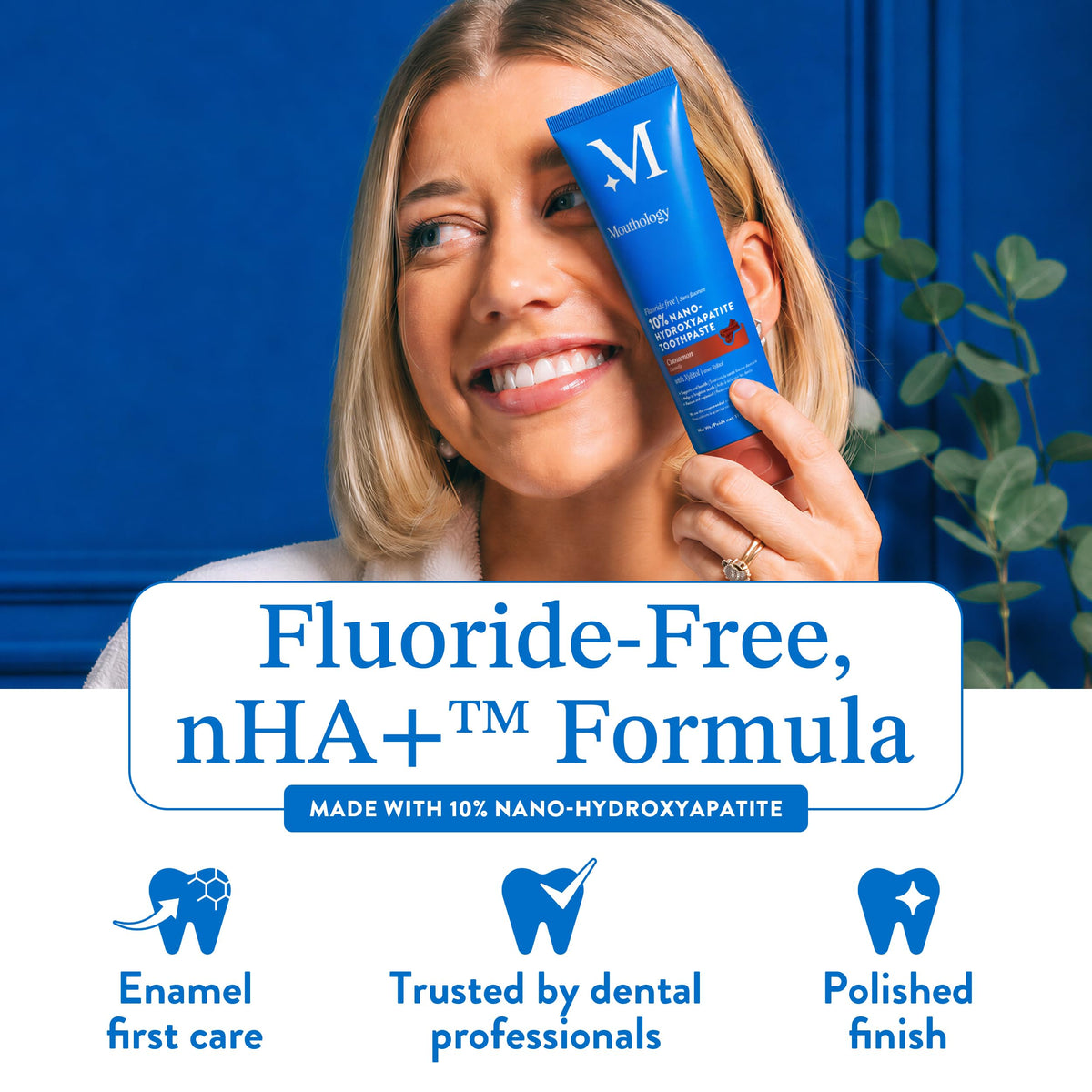 Mouthology 10% Nano Hydroxyapatite Toothpaste Fluoride Free, Whitening*, Rod Shaped nHA, Xylitol Toothpaste for Adults, Enamel Care*, Sensitive Teeth*, SLS Free, Mint 4oz (USA Made) Package May Vary