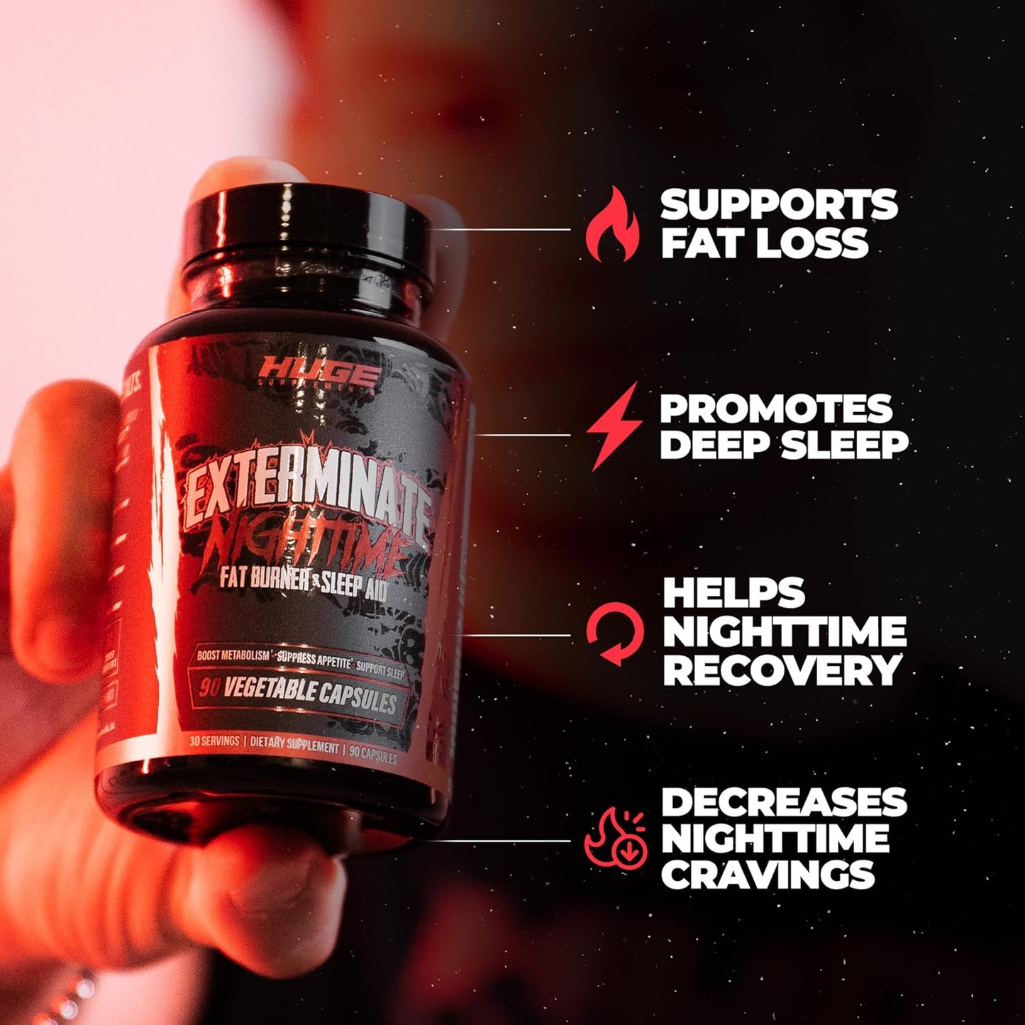 Exterminate Night Time Fat Burner & Sleep Support - Boost Metabolism, Reduce Cravings & Burn More Calories - 10 Proven Ingredients Forskolin, 5-HTP, Saffron, Paradoxine & Melatonin (100% Stim Free)