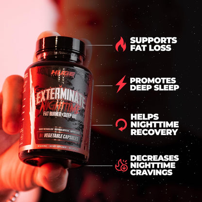 Exterminate Night Time Fat Burner & Sleep Support - Boost Metabolism, Reduce Cravings & Burn More Calories - 10 Proven Ingredients Forskolin, 5-HTP, Saffron, Paradoxine & Melatonin (100% Stim Free)