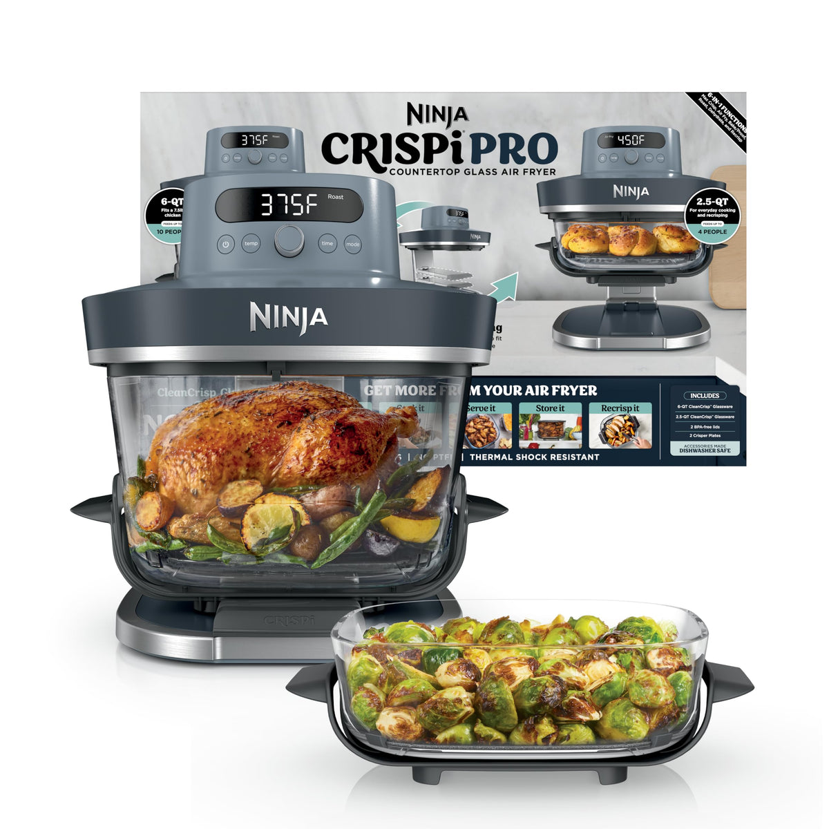 Ninja Crispi Pro Glass Air Fryer, 6-in-1, Cyberspace, AS101CY