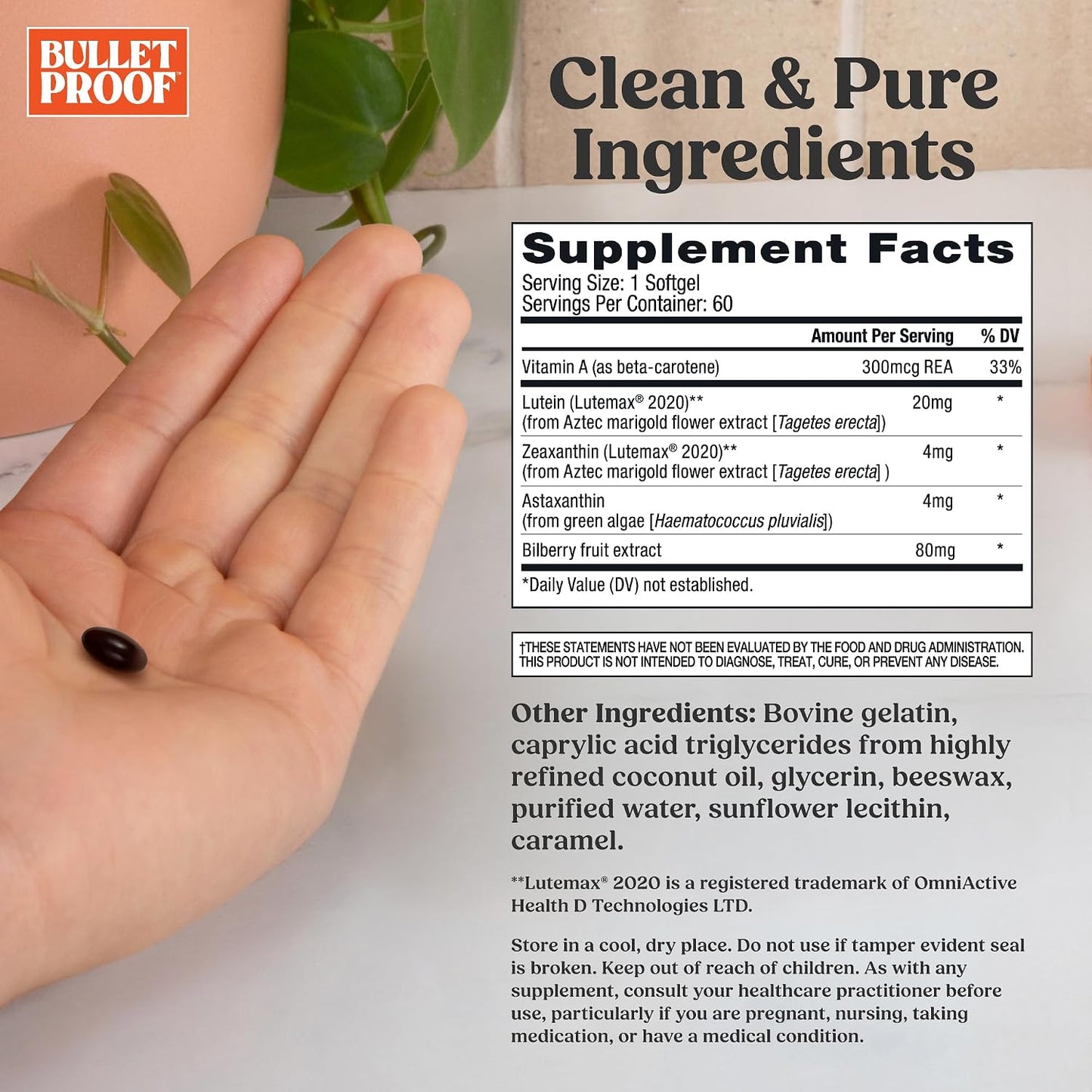 Bulletproof Eye Armor Supplement Softgels, 60 Count, Supplement for Eye Health and Blue Light Protection