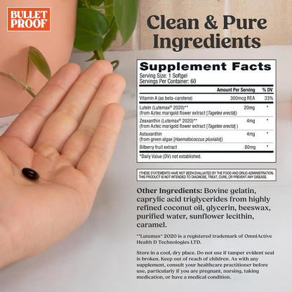 Bulletproof Eye Armor Supplement Softgels, 60 Count, Supplement for Eye Health and Blue Light Protection