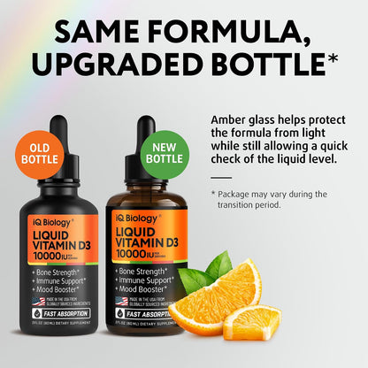 Liquid Vitamin D3 10000 IU - USDA Organic Vitamin D Drops for Adults & Kids | Vit D3 with MCT Oil for Better Absorption - Bone & Immunity Support, Dental Health* - 2 Fl Oz (Pack of 1)