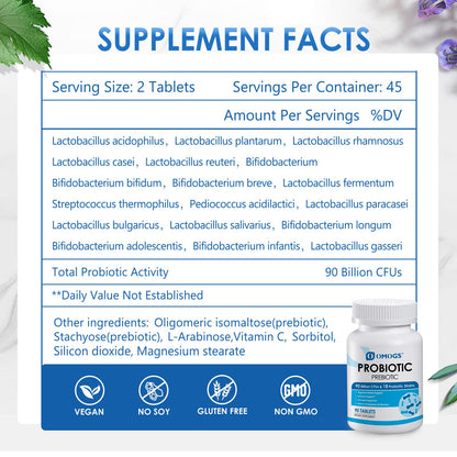OMOGS Probiotics 90 Billion CFUs 18 Strains,with 3 Organic Prebiotic, Probiotics Supplement